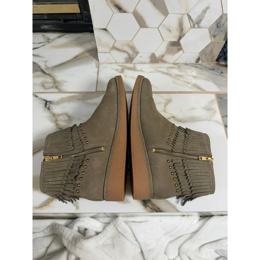 UGG Ariane Fringe Ankle Boots Womens 9.5 Sahara Taupe Suede Studded 1018638
